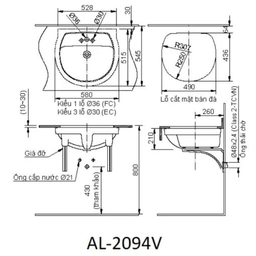 Chau lavabo Inax Al 2094v am ban 2