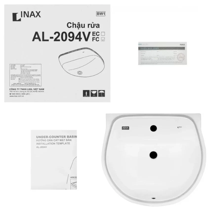 Chậu rửa mặt lavabo âm bàn INAX AL-2094V (AL2094V) men Aqua Ceramic 11 Phòng tắm hiện đại với chậu lavabo INAX AL-2094V