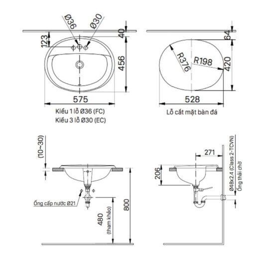 Chau lavabo Inax Al 2395v duong vanh 6