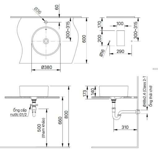 Chau lavabo Inax Al 295V duong ban da 3