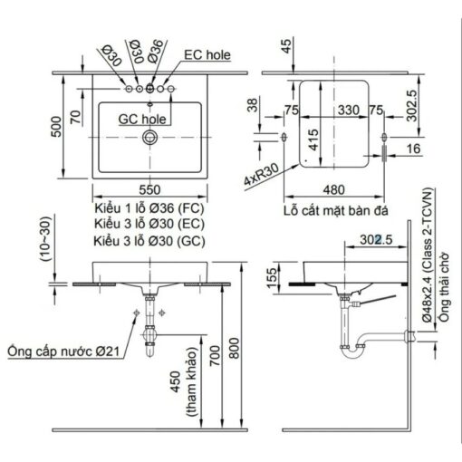 Chau lavabo Inax al 536v duong ban 3