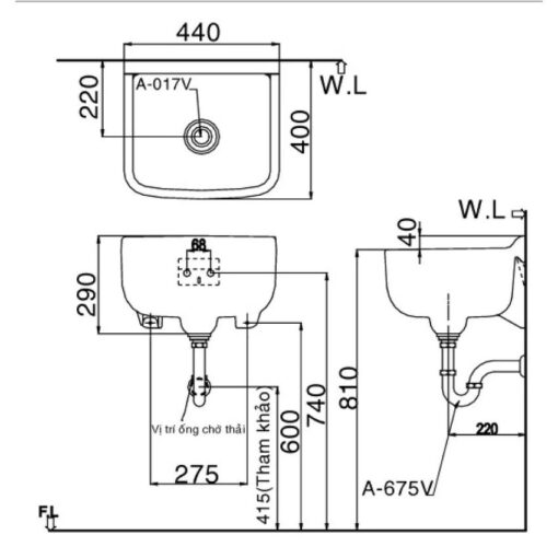 Chau lavabo treo tuong Inax S 17V 2