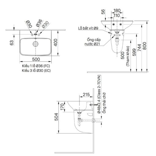 Chau lavabo treo tuong inax al 289v 6