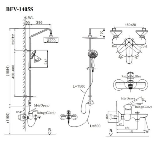 Bộ sen cây tắm nóng lạnh INAX BFV-1405S (BFV1405S)