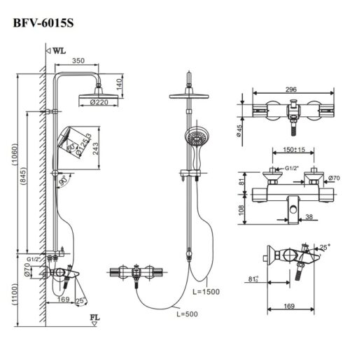 Bộ sen cây tắm đứng ổn nhiệt INAX BFV-6015S (BFV6015S)