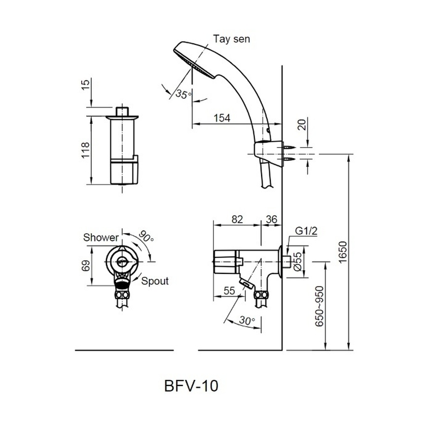 Bộ vòi sen INAX BFV-10-1C thiết kế hiện đại