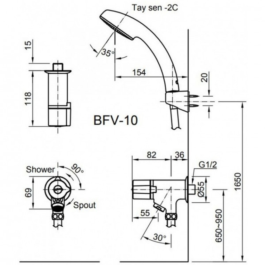 Bộ vòi sen tắm lạnh INAX BFV-10-2C - Thiết kế tinh tế