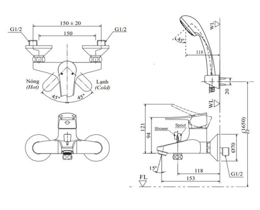 Bộ vòi sen tắm nóng lạnh INAX BFV-1003S-1C (BFV1003S1C)