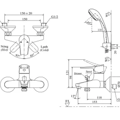 Bộ vòi sen tắm nóng lạnh INAX BFV-1003S-2C (BFV1003S2C)
