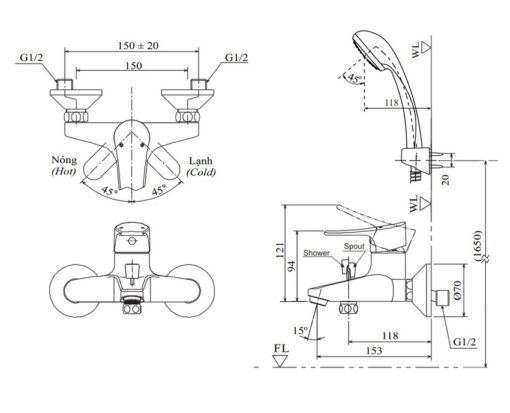 Bộ vòi sen tắm nóng lạnh INAX BFV-1003S-2C (BFV1003S2C)