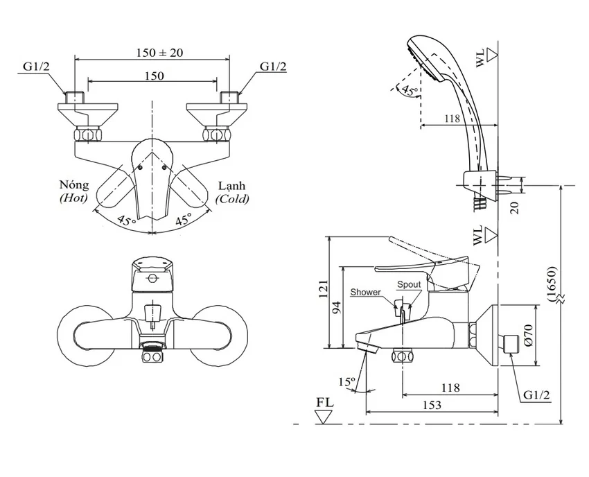 Bộ vòi sen tắm nóng lạnh INAX BFV-1003S (BFV1003S) 4 Bộ vòi sen tắm nóng lạnh INAX BFV-1003S-2C (BFV1003S2C)