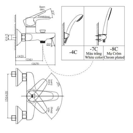 Bộ vòi sen tắm nóng lạnh INAX BFV-1113S-7C (BFV1113S7C)