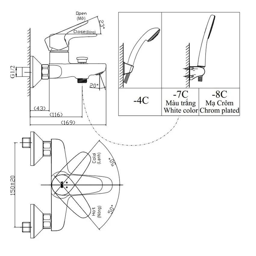 Vòi sen nóng lạnh INAX BFV-1113S-7C Vòi sen nóng lạnh INAX BFV-1113S-7C