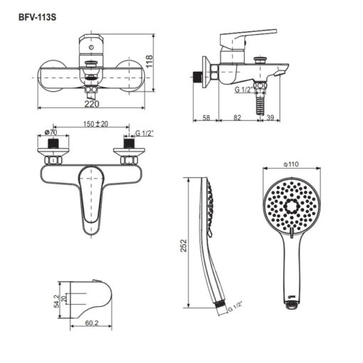 Bộ vòi sen tắm nóng lạnh INAX BFV-113S (BFV113S)