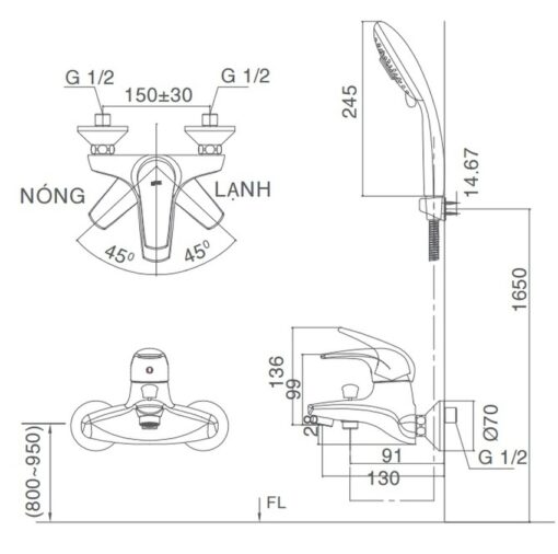 Bộ vòi sen tắm nóng lạnh INAX BFV-3003S-1C (BFV3003S1C)