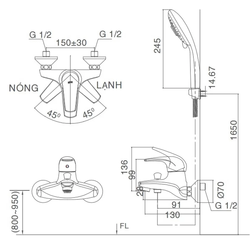 Bộ vòi sen tắm nóng lạnh INAX BFV-3003S-1C (BFV3003S1C) 15 Bộ vòi sen tắm nóng lạnh INAX BFV-3003S-1C - Image 2