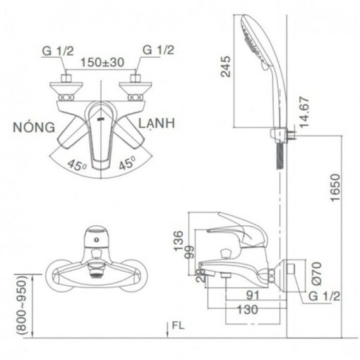 Bộ vòi sen tắm nóng lạnh INAX BFV-3003S-3C (BFV3003S3C)