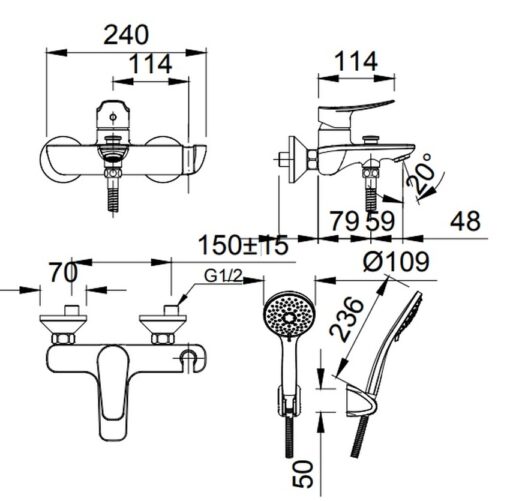 Bộ vòi sen tắm nóng lạnh INAX BFV-503S (BFV503S)