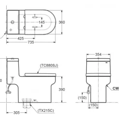 Bồn cầu 1 khối TOTO CW895JW F nắp đóng êm TC880SJ