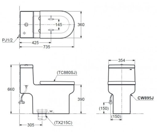 Bồn cầu 1 khối TOTO CW895JW F nắp đóng êm TC880SJ