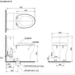 Bồn cầu 1 khối TOTO MS188VKT2 T53P100VR nắp đóng êm TC393VS