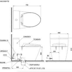 Bồn cầu 1 khối TOTO MS625DT2 nắp đóng êm TC393VS