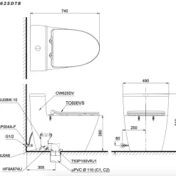 Bồn cầu 1 khối TOTO MS625DT8 nắp đóng êm TC600VS 18 Bồn cầu 1 khối TOTO MS625DT8 nắp đóng êm TC600VS