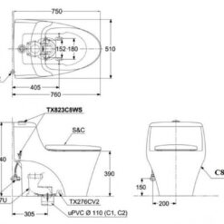Bồn cầu 1 khối TOTO MS823DRT8 nắp đóng êm TC600VS