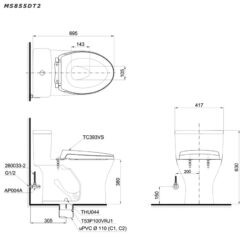 Bồn cầu 1 khối TOTO MS855DT3 nắp đóng êm TC385VS