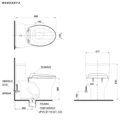 Bồn cầu 1 khối TOTO MS855DT3 nắp đóng êm TC385VS