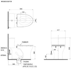 Bồn cầu 1 khối TOTO MS855DT8 nắp đóng êm TC600VS