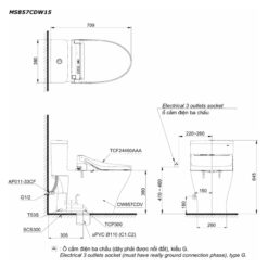 Bồn cầu 1 khối TOTO MS857CDW15 nắp điện tử Washlet C5 TCF24460AAA giấu dây