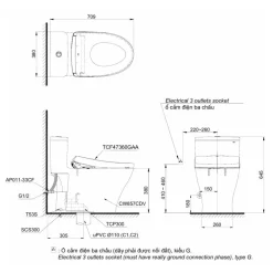 Bồn cầu 1 khối TOTO MS857CDW23 nắp điện tử Washlet S7 TCF47360GAA giấu dây 16 Bồn cầu 1 khối TOTO MS857CDW23 nắp điện tử Washlet S7 TCF47360GAA giấu dây