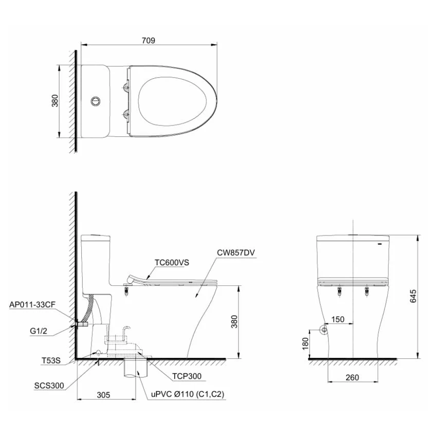 Bồn cầu 1 khối TOTO MS857DT2 nắp đóng êm TC393VS 8 Bồn cầu 1 khối TOTO MS857DT2 nắp đóng êm TC393VS