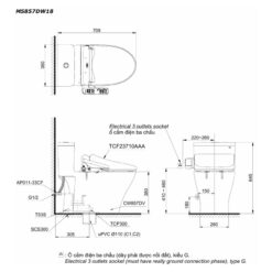 Bồn cầu 1 khối TOTO MS857DW18 nắp điện tử TCF23710AAA Washlet C2 cơ bản
