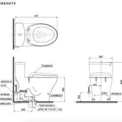 Bồn cầu 1 khối TOTO MS885DT3 nắp đóng êm TC385VS