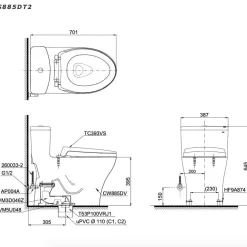 Bồn cầu 1 khối TOTO MS885DT3 nắp đóng êm TC385VS