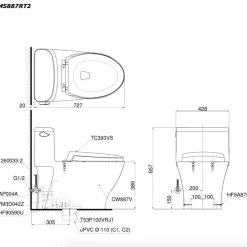 Bồn cầu 1 khối TOTO MS887RT2 nắp đóng êm TC393VS 14 Bồn cầu 1 khối TOTO MS887RT2 nắp đóng êm TC393VS