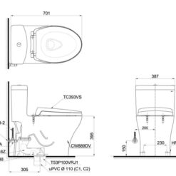 Bồn cầu 1 khối TOTO MS889DRT2 nắp đóng êm TC393VS