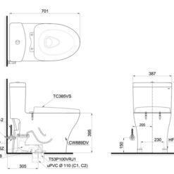 Bồn cầu 1 khối TOTO MS889DRT3 nắp đóng êm TC385VS