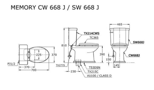 Bồn cầu 2 khối Memory TOTO CW668J nắp đóng êm TC393VS