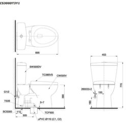 Bồn cầu 2 khối TOTO CS300DT3Y1 nắp đóng êm TC385VS