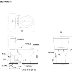 Bồn cầu 2 khối TOTO CS300DT3Y1 nắp đóng êm TC385VS 9 Bồn cầu 2 khối TOTO CS300DT3Y1 nắp đóng êm TC385VS