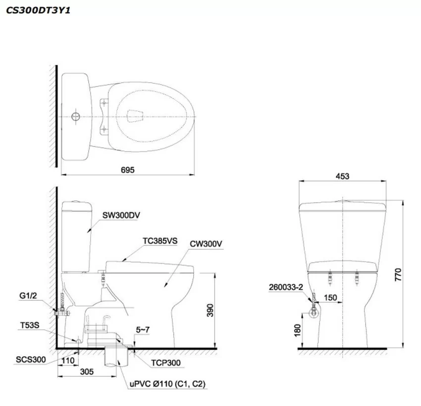 Bồn cầu TOTO CS300DT3Y1 thiết kế sang trọng Bồn cầu TOTO CS300DT3Y1 hoàn thiện