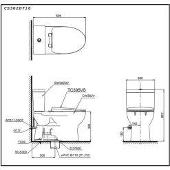 Bồn cầu 2 khối TOTO CS302DT10 nắp đóng êm TC395VS 21 Bồn cầu 2 khối TOTO CS302DT10 nắp đóng êm TC395VS