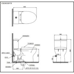 Bồn cầu 2 khối TOTO CS302DT3 nắp đóng êm TC385VS