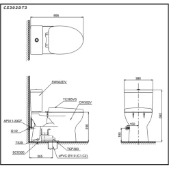 Bồn cầu 2 khối TOTO CS302DT3 nắp đóng êm TC385VS 21 Bồn cầu 2 khối TOTO CS302DT3 nắp đóng êm TC385VS