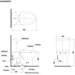 Bồn cầu 2 khối TOTO CS325DRT3 nắp đóng êm TC385VS