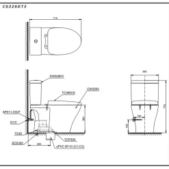 Bồn cầu 2 khối TOTO CS326DT3 nắp đóng êm TC385VS