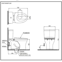 Bồn cầu 2 khối TOTO CS735DT10 nắp đóng êm TC395VS